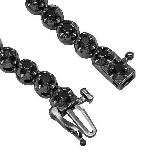 10K Gold Black Rhodium Plated Mens Black Diamond Tennis Chain 9.00 Ctw