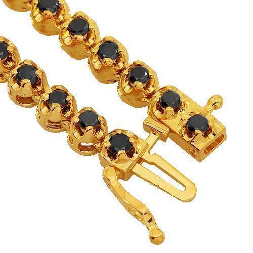 10K Yellow Gold Mens Black Diamond Tennis Chain 13.75 Ctw