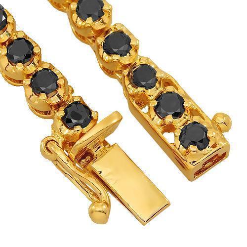 10K Yellow Gold Mens Black Diamond Tennis Chain 5 mm