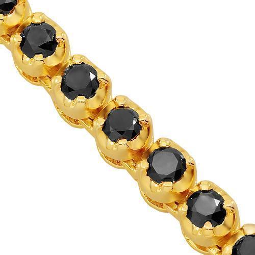 10K Yellow Gold Mens Black Diamond Tennis Chain 5 mm