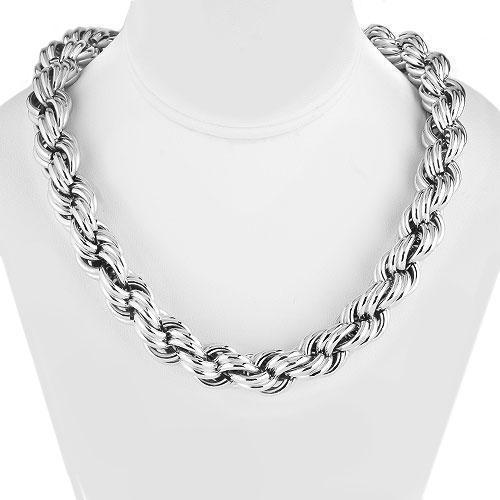 10K Solid White Gold Necklace Textured Twist Rope Chain