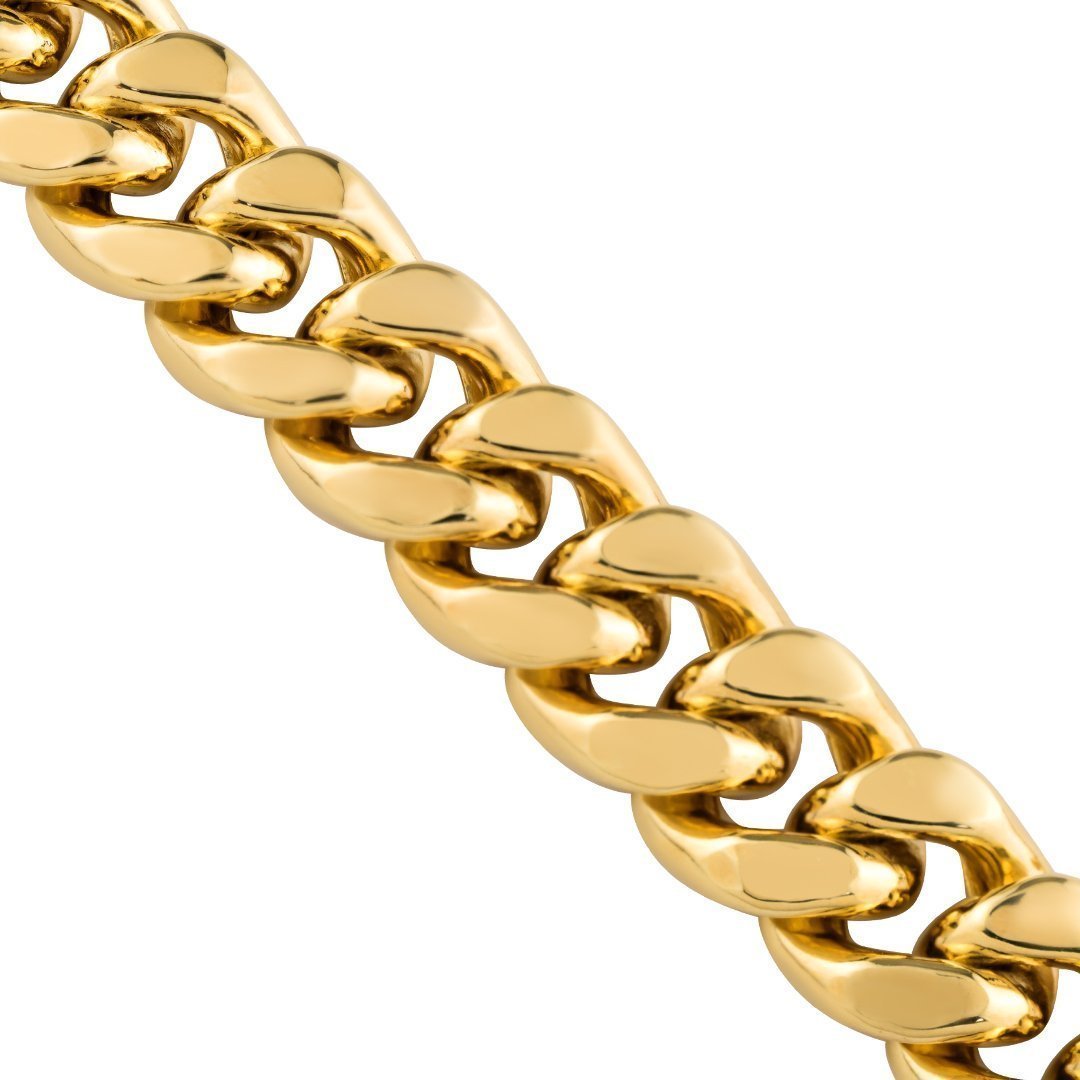 10k Yellow Semi-Solid Gold Cuban Link Chain 11 mm