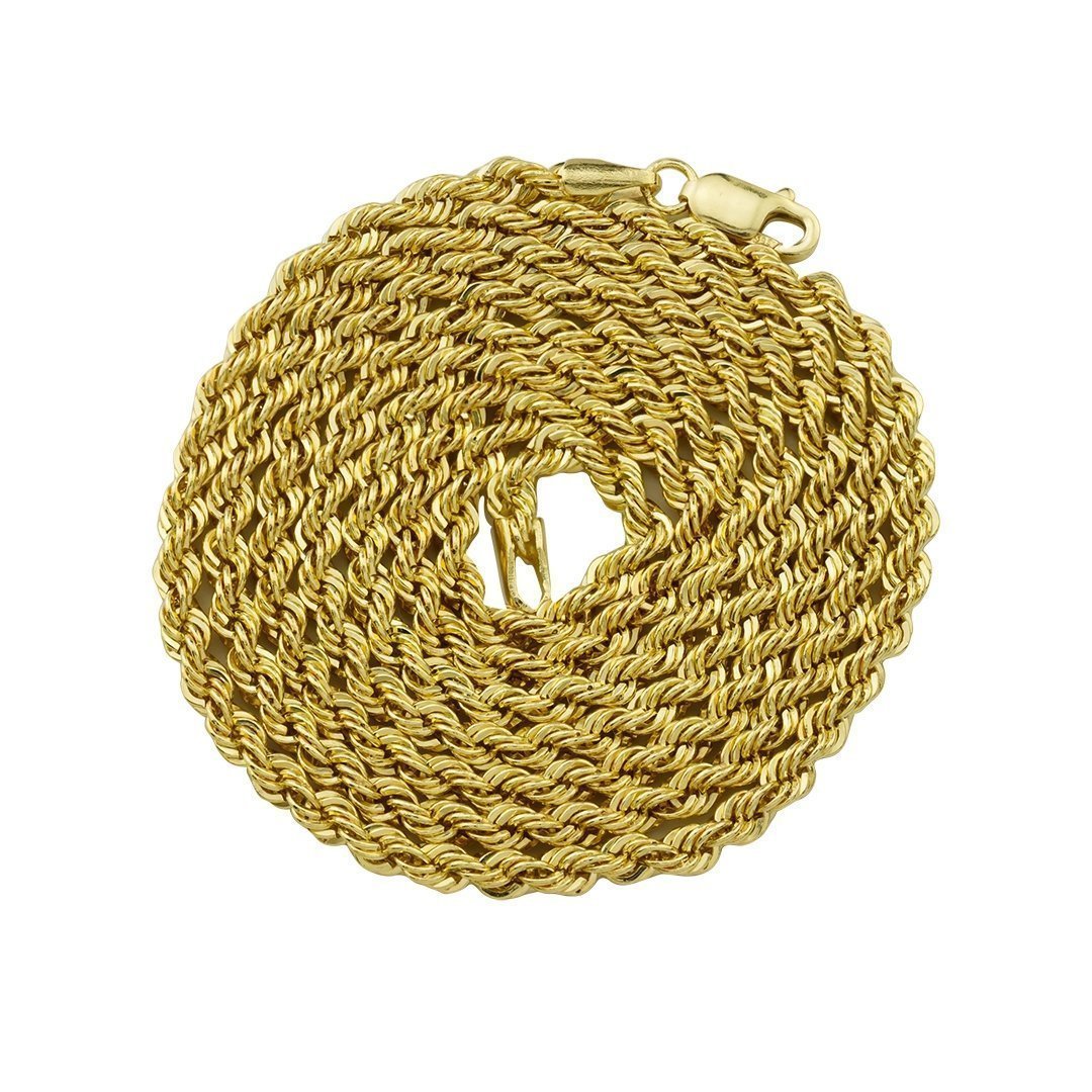 14k Yellow Gold Hollow Rope Chain 3 mm