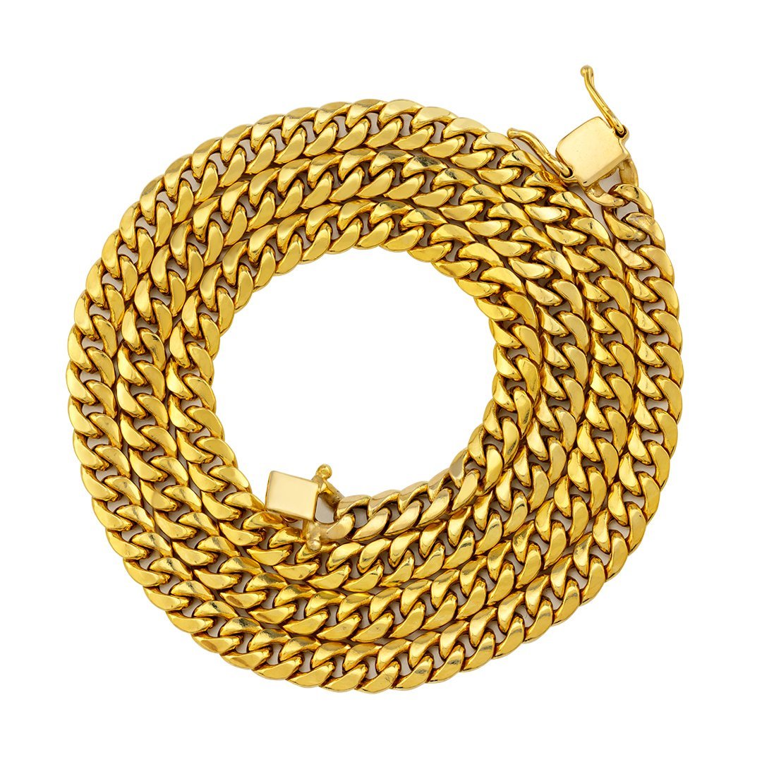 14k Yellow Gold Semi-Solid Cuban Link Chain 7 mm