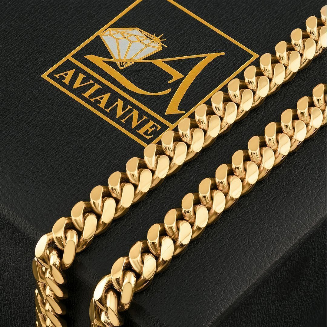 18K Yellow Solid Gold Mens Cuban Chain 5 mm