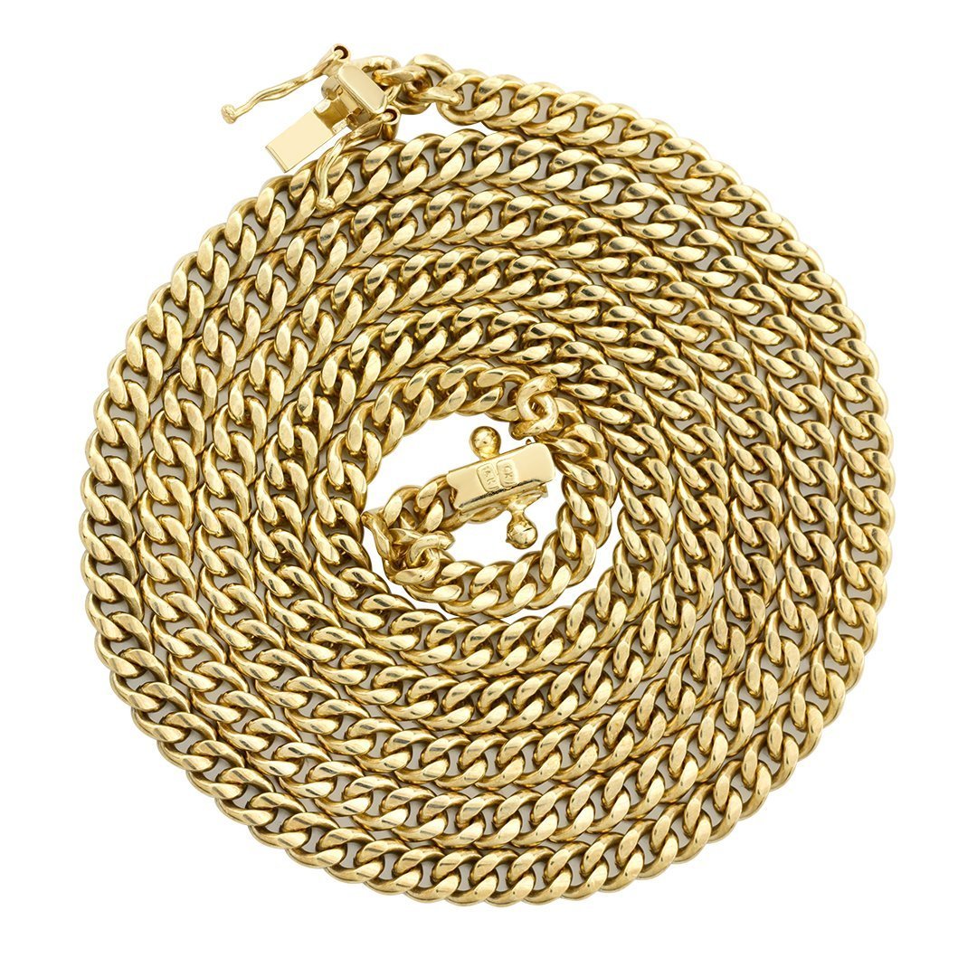 Mens Cuban Link Chain in 14k Yellow Solid Gold 4 mm